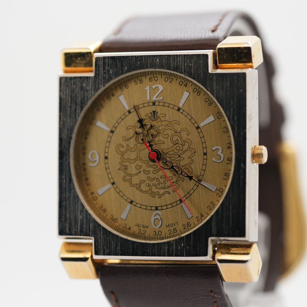 Vintage Dejuno 40mm Square Watch - Intricate Sunray Dial - Roman Numerals - Runs